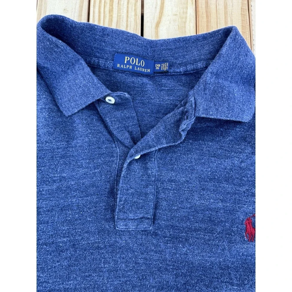 Polo Ralph Lauren Mens Shirt 2xb Blue Cotton‎ Casual Red Logo